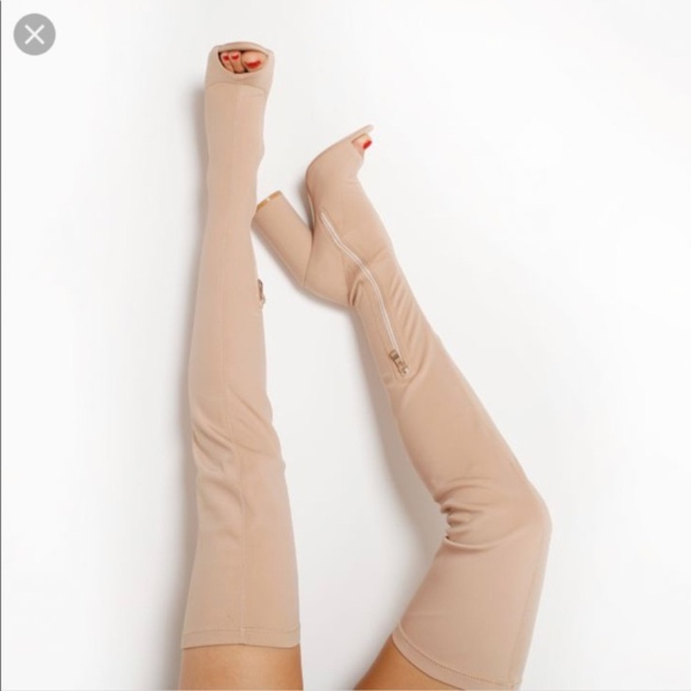 Size 7 knee high boots with peep toe